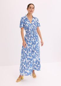 bonprix bedrucktes Maxikleid aus flie&szlig;ender Viskose, wei&szlig;, Gr.48, modisch bedrucktes Maxikleid mit Knopfleiste vorne und Bindeband in der Taille, aus Viskose