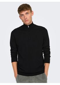 Only & Sons Troyer ONLY & SONS "ONSLOUI REG 12 MEL HALF ZIP KNIT NOOS", Herren, Gr. XL, schwarz, Strick, Obermaterial: 60% Baumwolle, 20% Nylon, 20% Viskose, unifarben, regular fit, Rippb&uuml;ndchen, Pullover Troyer