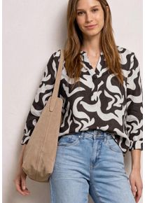 Druckbluse Street One, Damen, Gr. 36, espresso braun, Web, Obermaterial: 60% Leinen, 40% Baumwolle, bedruckt, l&auml;ssig geschnitten h&uuml;ftbedeckend, Rundhals, 1-Knopf-Manschette, Blusen Druckbluse, Sommerbluse mit Split Neck aus Leinenmix
