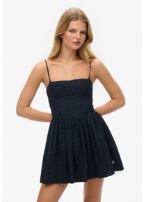 Sommerkleid Superdry "BRODERIE CAMI MINI DRESS", Damen, Gr. XS, N-Gr, eclipse navy broderie, Web, Obermaterial: 100% Baumwolle, unifarben, slim fit normal, ohne Ausschnitt, Kleider Sommerkleid, mit sch&ouml;ner Lochstickerei