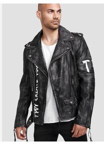 Lederjacke Trueprodigy "Russell mit Nieten, Print und Waschung", Damen, Gr. S, schwarz, Obermaterial: 100% Ziegenleder goatskin., slim fit, Jacken Lederjacke