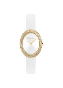 Quarzuhr Calvin Klein "TWISTED BEZEL", wei&szlig;, goldfarben, Armbanduhren, Damen, Quarzuhr, Armbanduhr, Damenuhr, Lederarmband, analog, Glaskristalle