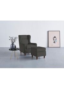 Ohrensessel Home Affaire "Rhada", grau (anthrazit), B:73cm H:99cm T:85cm, 100% Polyester, Sessel, Ohrensessel, mit farblich abgesetztem Keder