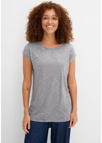 Longshirt bonprix "Longshirt aus Viskose-Mischung", Damen, Gr. 56/58, grau (grau multi), Jersey, Obermaterial: 50% Polyester, 50% Viskose, meliert, unifarben, l&auml;ssig geschnitten Po-bedeckend, Rundhals, angeschnitten, Shirts Longshirt, l&auml;ssige Passform, l&auml;ngeres R&uuml;ckenteil, abgerundeter Saum