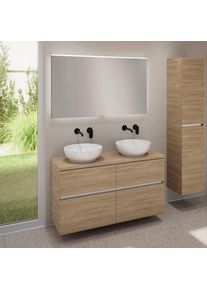 evineo ineo5 evo Meuble bas l: 120 cm, 4 tiroirs, 2 vasques ineo6 &Oslash; 41,5 cm blanches, avec miroir &eacute;clair&eacute; ineo,,