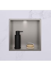 Viverso x wall Niche murale en acier inoxydable l: 300 H: 300 mm, avec cadre slim et &eacute;clairage LED, VU9900BS,