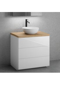 neoro n50 Meuble bas l : 80 cm, 3 tiroirs, lavabo &Oslash; 40 cm blanc mat,, BN0064WM+BN0452WH+BN0402W1,