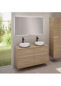 evineo ineo5 evo Meuble bas l: 120 cm, 4 tiroirs, 2 vasques ineo3 &Oslash; 37 cm blanches, avec miroir &eacute;clair&eacute; ineo,, 2#BE0931WH+BE0960OA+BE0965OA+BEA012MI,
