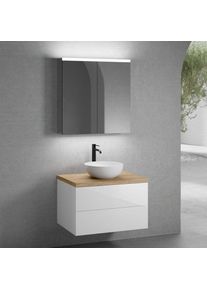 neoro n50 Meuble bas l : 80 cm, 2 tiroirs, vasque &Oslash; 40 cm blanc mat, avec armoire de toilette,, BN0064WM+BN0422WH+BN0402W1+BN0473MI,