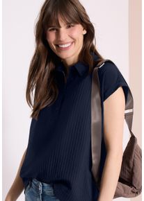 Kurzarmbluse Cecil, Damen, Gr. XL (44), universal blau, Web, Obermaterial: 76% Viskose, 24% Polyamid, unifarben, regular fit normal, ohne Ausschnitt, Blusen Kurzarmbluse, mit dekorativer Knopfleiste