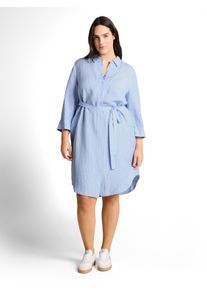 Hemdblusenkleid Tom Tailor PLUS, Damen, Gr. 54, N-Gr, fjord blau irregular stripe, Web, Obermaterial: 55% Lyocell, 45% Viskose, gestreift, l&auml;ssig geschnitten kniefrei, Rundhals, Kleider Hemdblusenkleid, Sommerkleid m Streifen-Look / Gro&szlig;e Gr&ouml;&szlig;en