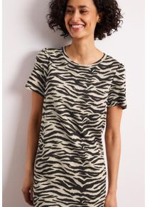 Shirtkleid Street One, Damen, Gr. 46, N-Gr, espresso braun, Web, Obermaterial: 85% Viskose, 13% Polyester, 2% Elasthan, k&ouml;rpernah kniebedeckend, Rundhals, abgesteppte Kante, Kleider Shirtkleid, Knielanges Sommerkleid mit Animal-Print