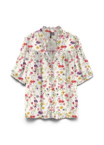 V&eacute;ro Moda Kurzarmbluse VERO MODA "VMEASY JOY 2/4 V-NECK FRILL TOP WVN", Damen, Gr. XS, cloud dancer aop:lisa, Web, Obermaterial: 100% Viskose, bedruckt, regular fit normal, V-Ausschnitt, gewellter Abschluss, Blusen Kurzarmbluse, Viskose, normal geschnitten