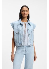 Jeansweste BOSS Orange "VEST 1.0 Premium Damenmode", Damen, Gr. XS, bright blau 433, Denim/Jeans, Obermaterial: 100% Baumwolle, h&uuml;ftlang, Westen Jeansweste, Boxy Fit mit Vintage-Details