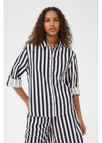 Hemdbluse Saint Tropez "ZalindaSZ Shirt", Damen, Gr. XS, eclipse ice stripe, Web, Obermaterial: 100% Baumwolle, gestreift, h&uuml;ftlang, Rundhals, mit Aufschlag, Blusen Hemdbluse