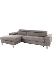 Ecksofa COTTA "Komaris L-Form, B: 244 cm", grau, B:244cm H:72cm T:166cm, Microfaser PRIMABELLE (100% Polyester);Kunstleder SOFTLUX(100%Polyurethan);Feinstruktur (100% Polyester);Kunstleder SOFTLUX/Struktur (100%Polyurethan, 90%Polyester, 10% Polyacryl), Sofas, Ecksofa, mit Kopfteilverstellung, optional Bettfunktion, Bettkasten & Licht