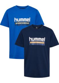 T-Shirt Hummel "hmlTUKAS T-SHIRT S/S 2-PACK", Jungen, Gr. 128, schwarz (schwarz iris, b), Obermaterial: 100% Baumwolle, normal, Rundhals, Shirts T-Shirt, f&uuml;r Kinder