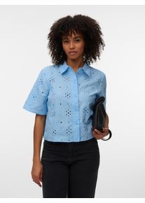 V&eacute;ro Moda Kurzarmbluse VERO MODA "VMELIZA SHORT 2/4 SLEEVE SHIRT WVN NOOS", Damen, Gr. XS, cashmere blau, Web, Obermaterial: 100% Baumwolle, unifarben, normal, Rundhals, Blusen Kurzarmbluse, Baumwolle