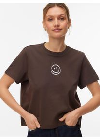 V&eacute;ro Moda Kurzarmshirt VERO MODA "VMSARA METTE SS TOP BOX JRS GA NOOS", Damen, Gr. XL, chocolate braun print:1 smile hellwei&szlig;, Jersey, Obermaterial: 100% Baumwolle, bedruckt, regular fit normal, Rundhals, Shirts Kurzarmshirt, Baumwolle, regular fit
