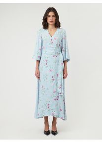A-Linien-Kleid Y.A.S "YASSAVANNA 3/4 WRAP LONG DRESS S. NOOS", Damen, Gr. XXL, N-Gr, skyway aop:botalia, Web, Obermaterial: 100% Viskose, bedruckt, lang, V-Ausschnitt, Kleider A-Linien-Kleid, Sommerkleid aus Viskose mit Wickel-Optik
