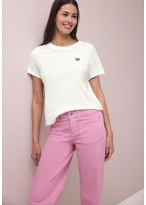 Kurzarmshirt Street One, Damen, Gr. 42, sanftes wei&szlig;, Jersey, Obermaterial: 50% Baumwolle, 50% Modal, bedruckt, unifarben, regular fit h&uuml;ftbedeckend, Rundhals, Shirts Kurzarmshirt, Sommershirt mit Rundhals und Herzdetail