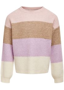Strickpullover KIDS Only "KOGSANDY L/S STRIPE PULLOVER", M&auml;dchen, Gr. 122/128, rosa (sepia rose), Strick, Obermaterial: 50% Viskose, 27% Nylon, 23% Polyester, gestreift, mehrfarbig, Basic h&uuml;ftlang, Rundhals, Strickb&uuml;ndchen, Pullover Strickpullover