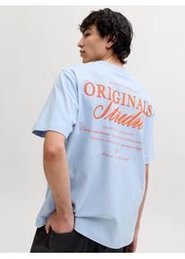 Jack & Jones Kurzarmshirt JACK & JONES "JORNORREBRO TYPO TEE SS CREW NECK NOOS", Damen, Gr. XS, cashmere blau print:ss 26, Jersey, Obermaterial: 100% Baumwolle, bedruckt, relaxed fit normal, Rundhals, Shirts Kurzarmshirt, Baumwolle, relaxed fit