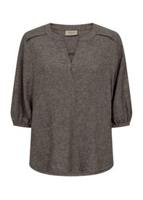 Schlupfbluse Freequent "FQLAVA-BLOUSE", Damen, Gr. M, morel melange, Web, Obermaterial: 55% Leinen, 45% Viskose, meliert, l&auml;ssig geschnitten h&uuml;ftbedeckend, V-Ausschnitt, elastischer Bund, Blusen Schlupfbluse, melierte Sommerbluse mit Leinen