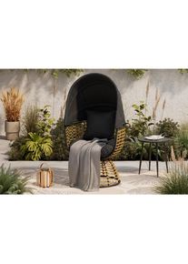Ambia Garden Gartenmuschel, Naturfarben, Schwarz, Textil, Kunststoff, Metall, F&uuml;llung: Fleece, 73x80.5x160 cm, verstellbares Dach, Gartenm&ouml;bel, Loungem&ouml;bel, Sonneninseln