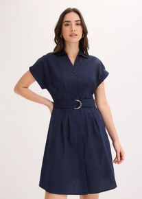 bonprix Blusenkleid aus reiner Baumwolle, blau, Gr.44, modisches Blusenkleid mit G&uuml;rtel in der Taille, aus 100% Baumwolle