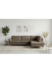 Ecksofa Home Affaire "Pinto Skandi, 290 cm, Chenille, Struktur, Ottomane links / rechts", braun, B:290cm H:89cm T:217cm, 100% Polyester, Sofas, Ecksofa, mit Keder, Massivholzf&uuml;&szlig;e Eiche ger&auml;uchert, Wellenunterfederung