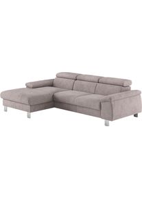 Ecksofa COTTA "Komaris L-Form, B: 244 cm", stone, B:244cm H:72cm T:166cm, 100% Polyester, Sofas, Ecksofa, mit Kopfteilverstellung, optional Bettfunktion, Bettkasten & Licht