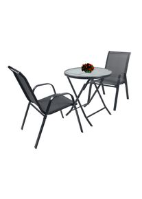 Garten-Essgruppe Vcm "3tlg Balkonset Gartenm&ouml;bel Stapelst&uuml;hle Set Sonlas", schwarz (anthrazit), B:70cm T:70cm, Obermaterial: 90% Metall MT. 10% Textilmaterial TEXMAT., Sitzm&ouml;bel-Sets, Garten-Essgruppe