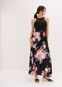 Maxikleid mit Blumen-Print und Spitze, schwarz, Gr&ouml;&szlig;e 34, bonprix