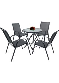 Garten-Essgruppe Vcm "5tlg Balkonset Gartenm&ouml;bel Stapelst&uuml;hle Set Sonlas", schwarz (anthrazit), B:70cm T:70cm, Obermaterial: 90% Metall MT. 10% Textilmaterial TEXMAT., Sitzm&ouml;bel-Sets, Garten-Essgruppe