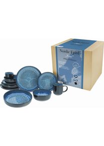 Kombiservice Creatable "Nordic Fjord", blau, 10 Stk., Steinzeug, Geschirr-Sets, Kombiservice, je 2 Speiseteller, Suppenteller, Dessertteller, Schalen, Kaffeebecher