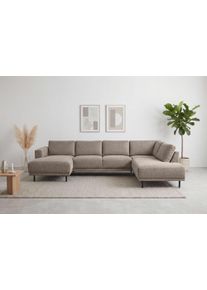 Wohnlandschaft Home Affaire "Sveeva, U-Form, XXL, B.310 cm, schwarze Metallf&uuml;&szlig;e", braun, B:310cm H:78cm T:197cm, 100% PES, Sofas, Wohnlandschaft, langlebiger Webstoff, mit Wellenunterfederung, viele Farben