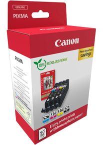Canon Tintenpatrone "CLI-526 BK/C/M/Y + Fotopapier Value Pack", bunt (schwarz, cyan, magenta, gelb), Tintenpatronen, Tintenpatrone