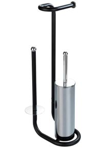 WC-Garnitur Wenko "Universalo", schwarz, B:20cm H:62,5cm L:23cm, Metall, Reinigungsb&uuml;rsten, WC-Garnitur, integrierter Toilettenpapierhalter und WC-B&uuml;rstenhalter