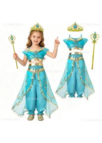 Arabian Princess Costume Girls Birthday Party Gown Children Jasmine Princess Cosplay Sets with Accessory Carnival Perform Outfit