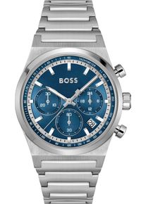 Chronograph BOSS "CANDOR CHRONO", silber (silberfarben, blau), Armbanduhren, Damen, Chronograph, Quarzuhr, Armbanduhr, Herrenuhr, Edelstahlarmband, analog, Tag