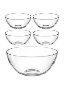 Schale Leonardo "Schalen-Set CUCINA, 5er Set, 4x &Oslash; 10 cm & 1x &Oslash; 21,5 cm", transparent, H:10cm &Oslash;:21,5cm, Glas, Sch&uuml;sseln, Schale, Sp&uuml;lmaschinengeeignet