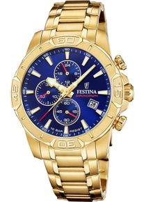 Chronograph Festina "Timeless Chronograph", gold (goldfarben, blau), Armbanduhren, Damen, Chronograph, Quarzuhr, Armbanduhr, Herrenuhr, Edelstahlarmband, analog, Tag