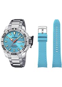 Taucheruhr Festina "The Originals/Diver", silber (silberfarben, hellblau), Armbanduhren, Damen, Taucheruhr, Armbanduhr, Quarzuhr, Herrenuhr, Geschenkidee, Edelstahlarmband