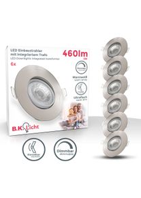 B.K.LICHT LED Einbauleuchte "6er Set Einbaustrahler, Dimmbar, Schwenkbar, LED Einbauspots", silber (silberfarben), 6, &Oslash; 9cm H: 2,4cm, 5 Stk., Leuchten, 3.000K, 480Lm, 4,9W, Kunststoff, 9 x 2,4 cm, Nickel, LED Einbauleuchte