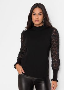 Stehkragenpullover bonprix "Rollkragenpullover aus flie&szlig;endem Viskose-Mix", Damen, Gr. 48/50 (XL), schwarz, Feinstrick, Obermaterial: 50% Viskose, 28% Polyester, 22% Polyamid, unifarben, bequem h&uuml;ftbedeckend, hoch geschlossener Ausschnitt, extrabreites B&uuml;ndchen, Pullover Stehkragenpullover, Viskose-Mix, Kragen + &Auml;rmel mit gewellter Kante, transparente &Auml;rmel