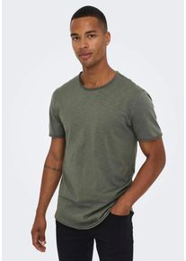 Only & Sons Rundhalsshirt ONLY & SONS "ONSBENNE LONGY SS TEE NF 7822 NOOS", Herren, Gr. XL, grau (castor gray), Single Jersey, Obermaterial: 100% Baumwolle, unifarben, regular fit normal, Rundhals, Shirts Rundhalsshirt, Baumwolle, lang geschnitten