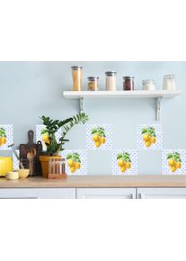 Fliesenaufkleber queence "Kachel mit Zitronen", gelb, B:15cm H:15cm T:0,2cm, Fliesenaufkleber, Fliesenaufkleber, selbstklebend, 12er Set