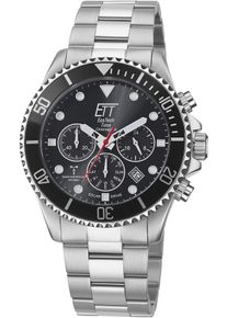 Funkchronograph ETT "Professional", silber (edelstahlfarben, schwarz), Armbanduhren, Damen, Funkchronograph, Armbanduhr, Herrenuhr, Stoppfunktion, Datum, Solar, Edelstahlarmband