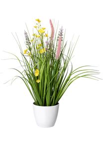 Kunstgras Creativ green "Bl&uuml;ten-Gras-Mix", bunt, H:46cm &Oslash;:15cm, Kunststoff, Kunstpflanzen, Kunstgras, in wei&szlig;er Kunststoffschale